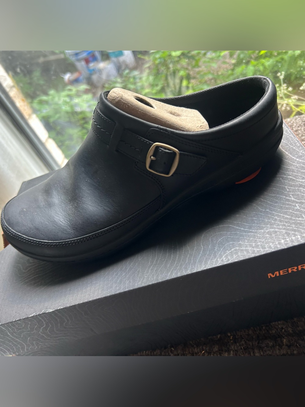 Merrell Black Leather Clog with Buckle/ size 11